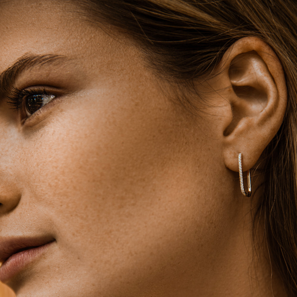 14k Paperclip Diamond Hoop Earrings - Geum Jewels
