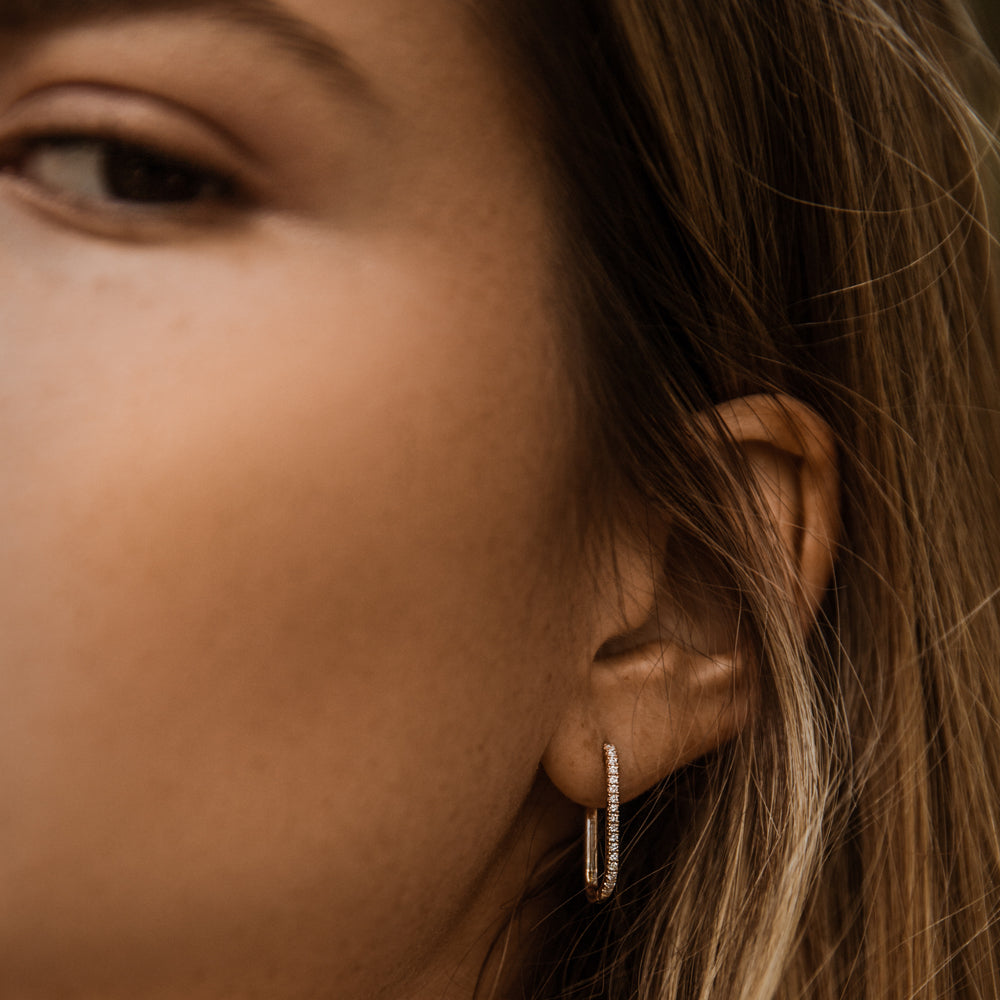 14k Paperclip Diamond Hoop Earrings - Geum Jewels