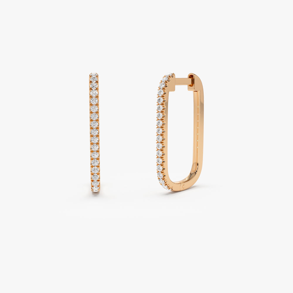 14k Paperclip Diamond Hoop Earrings - Geum Jewels