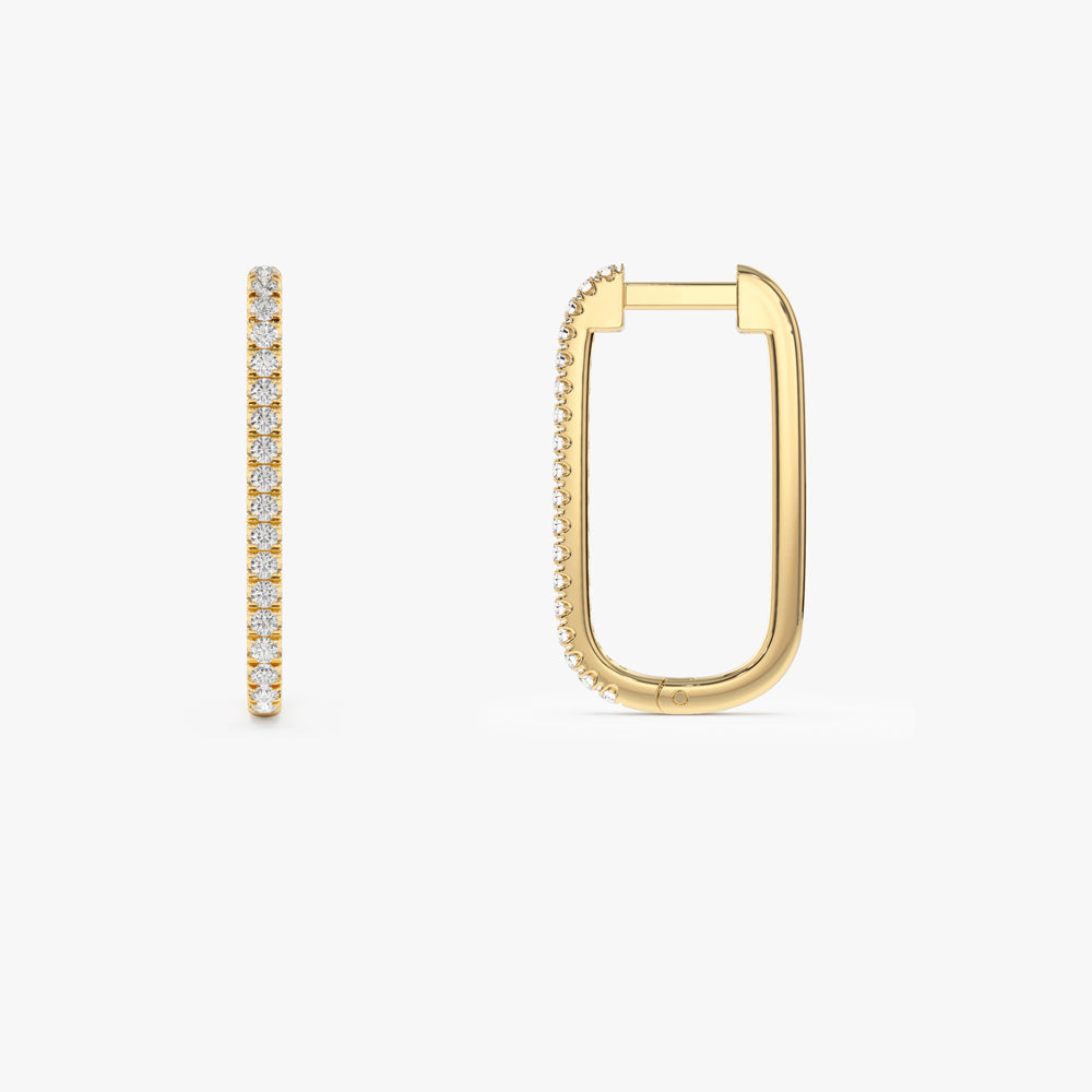14k Paperclip Diamond Hoop Earrings - Geum Jewels