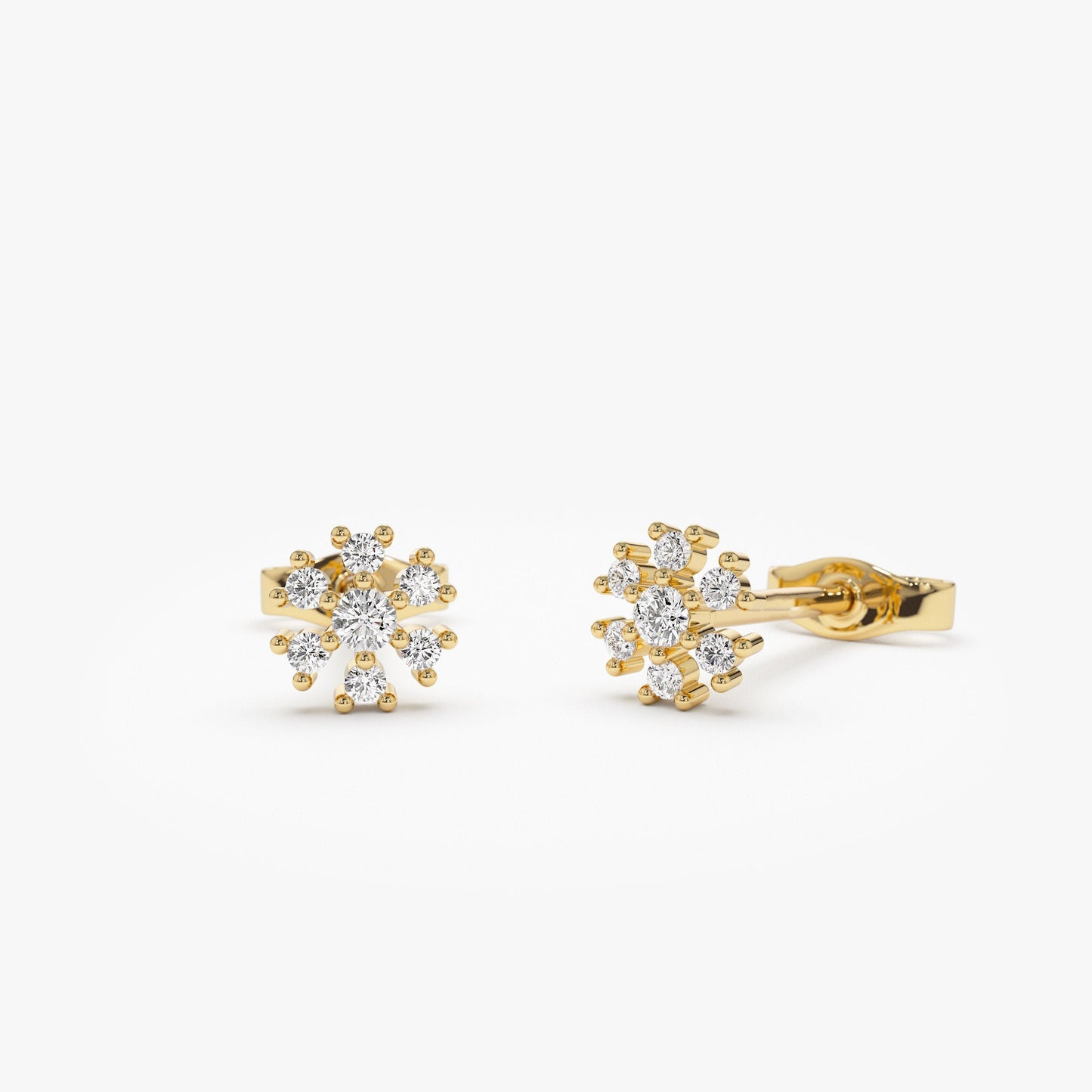 14K Petite Flower Design Diamond Stud Earrings - Geum Jewels