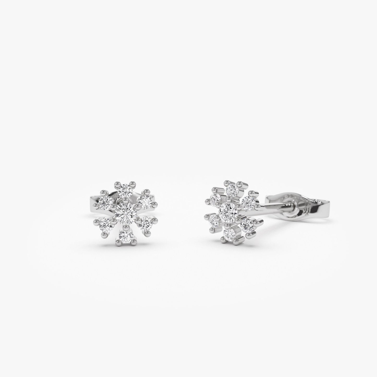 14K Petite Flower Design Diamond Stud Earrings - Geum Jewels