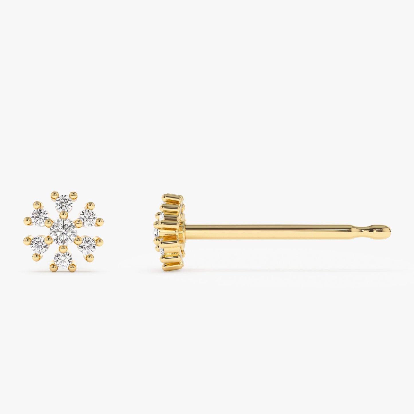 14K Petite Flower Design Diamond Stud Earrings - Geum Jewels