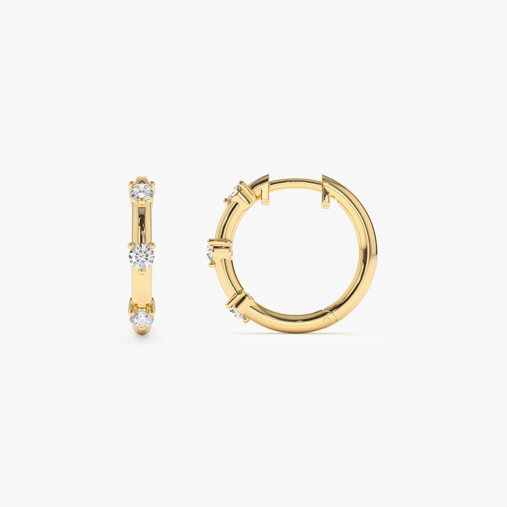 14k Prong Setting Diamond Hoop Earrings - Geum Jewels