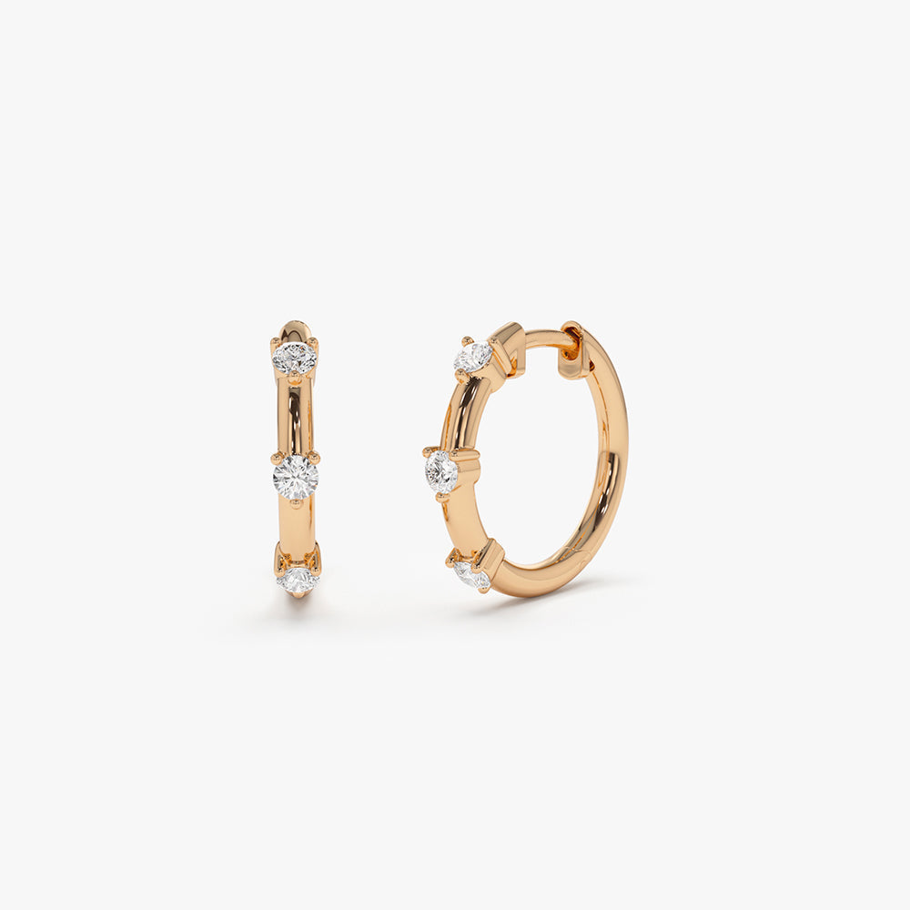 14k Prong Setting Diamond Hoop Earrings - Geum Jewels