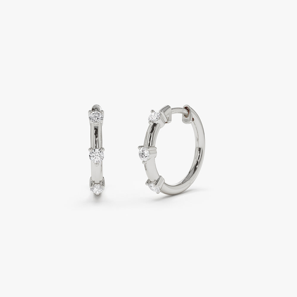 14k Prong Setting Diamond Hoop Earrings - Geum Jewels