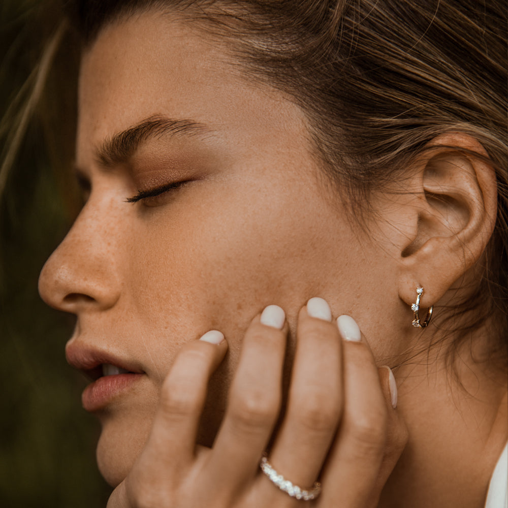 14k Prong Setting Diamond Hoop Earrings - Geum Jewels