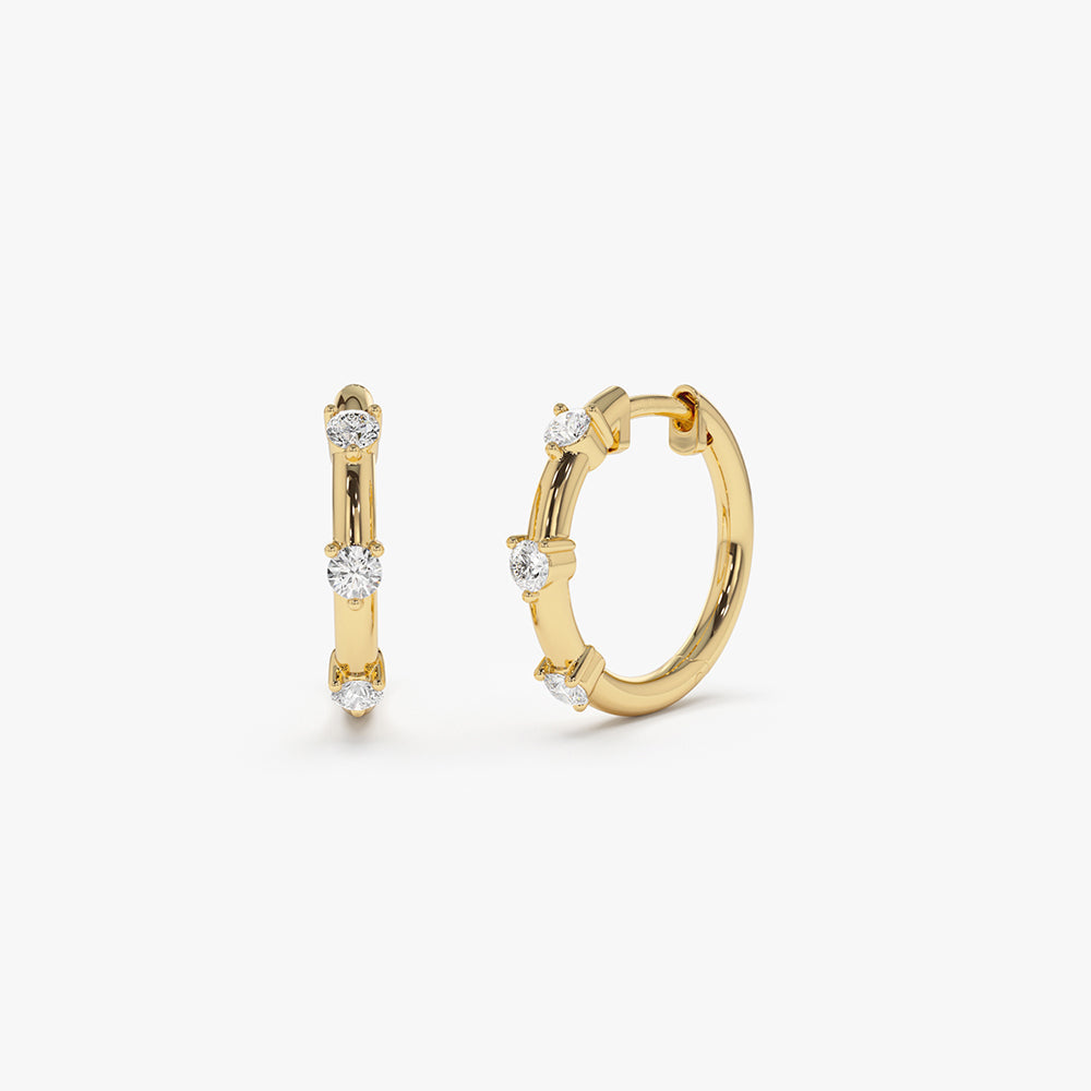 14k Prong Setting Diamond Hoop Earrings - Geum Jewels