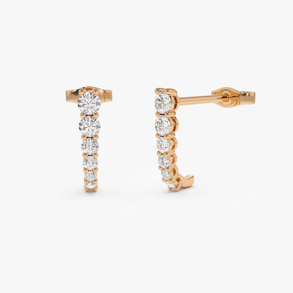 14k Round Diamond Prong Setting Graduating Stud Earrings - Geum Jewels