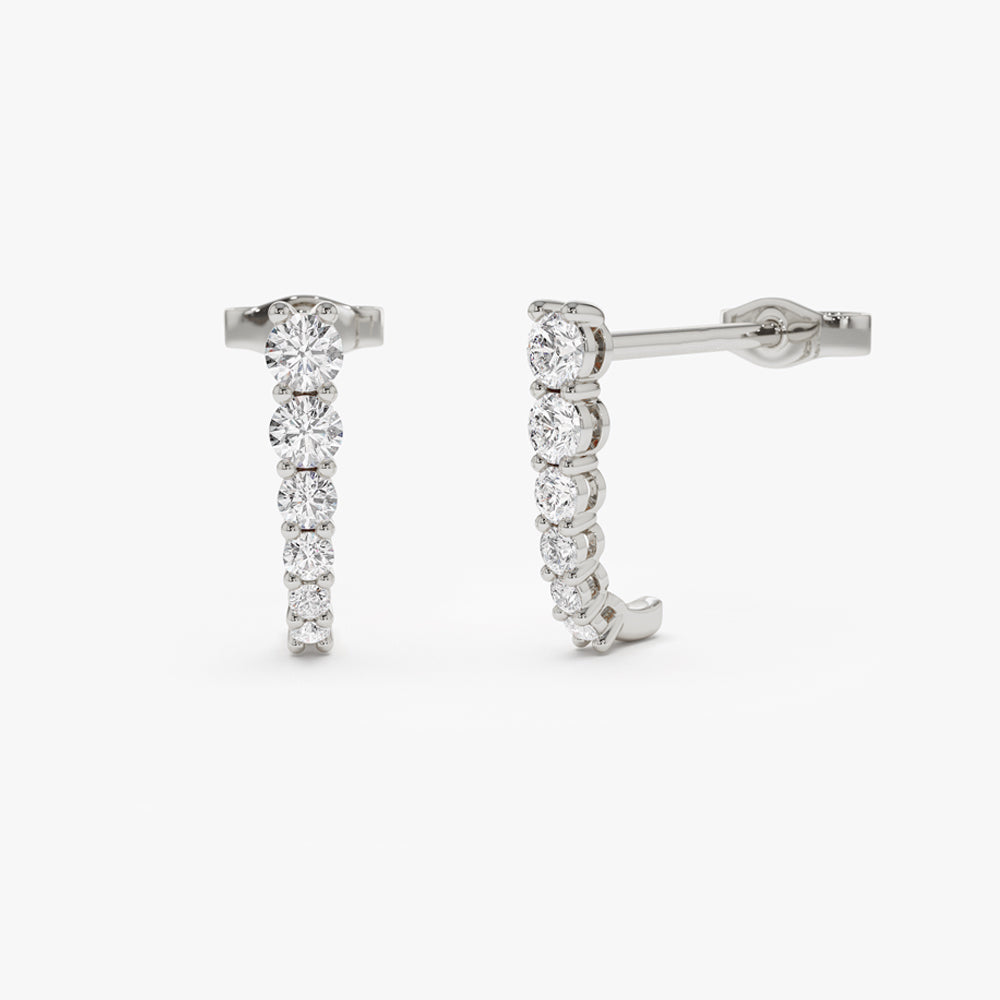 14k Round Diamond Prong Setting Graduating Stud Earrings - Geum Jewels