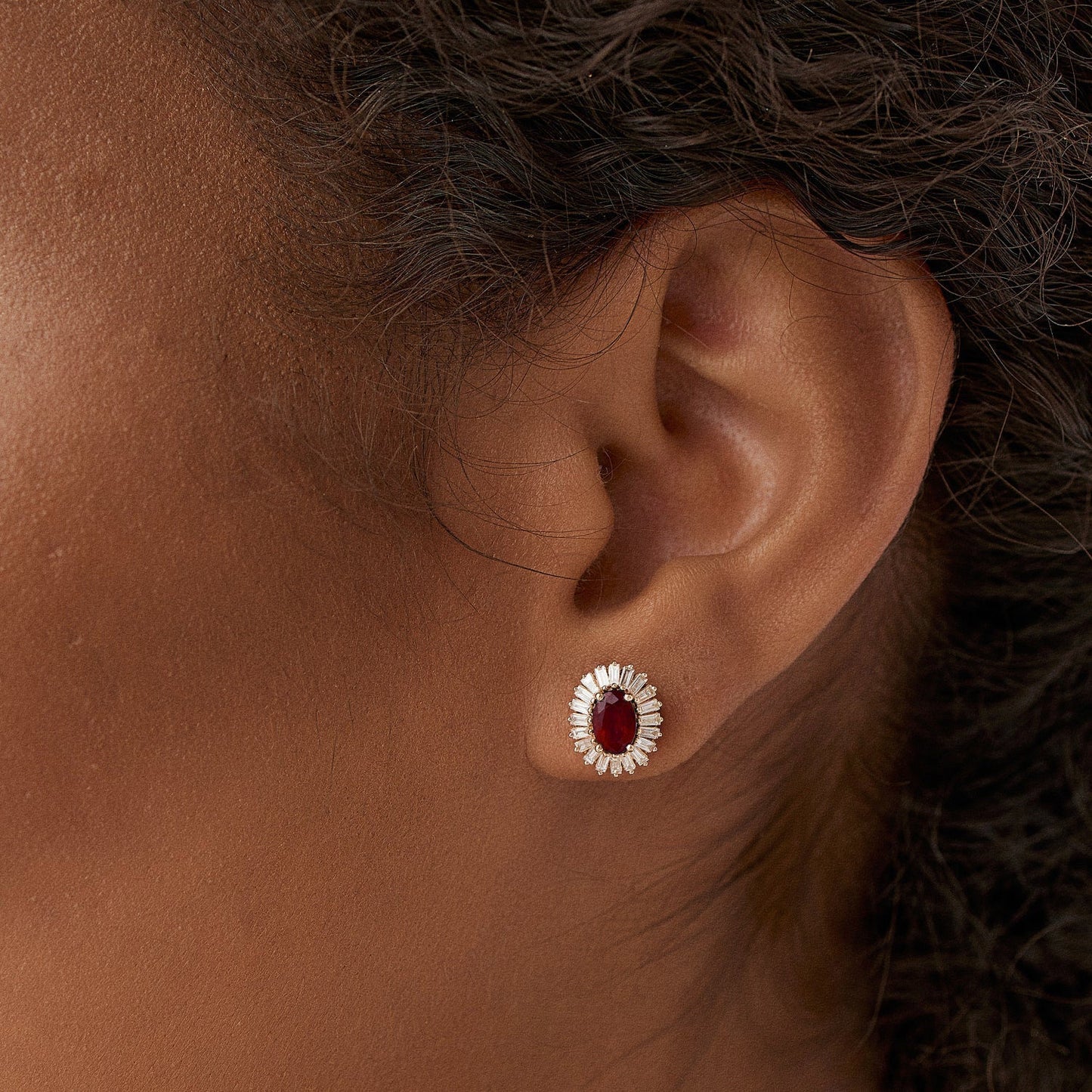 14k Ruby and Baguette Diamond Ballerina Stud Earrings - Geum Jewels