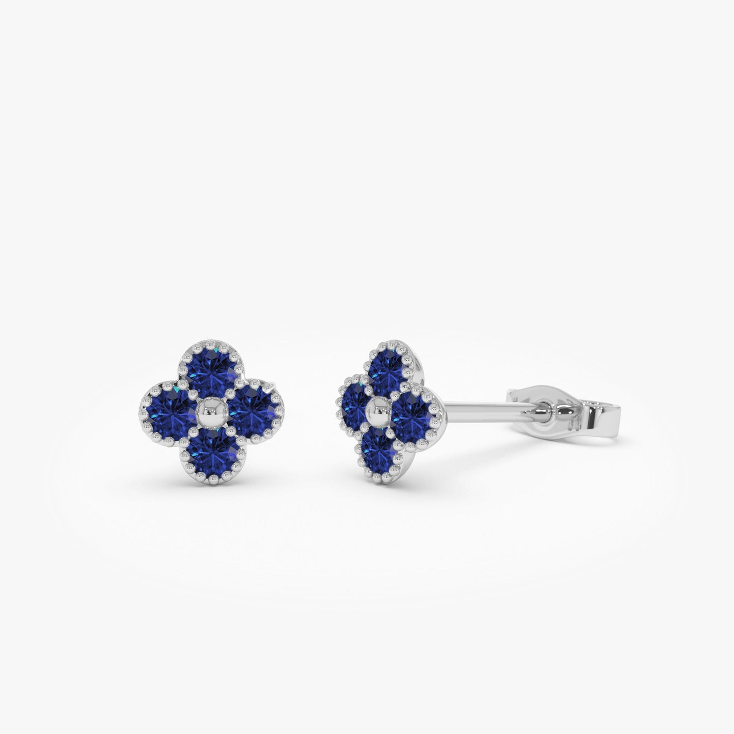 14k Sapphire Clover Beaded Studs - Geum Jewels