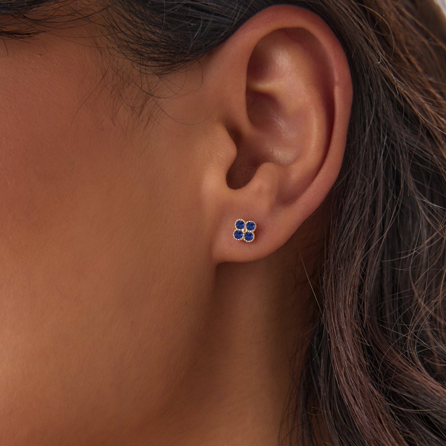 14k Sapphire Clover Beaded Studs - Geum Jewels