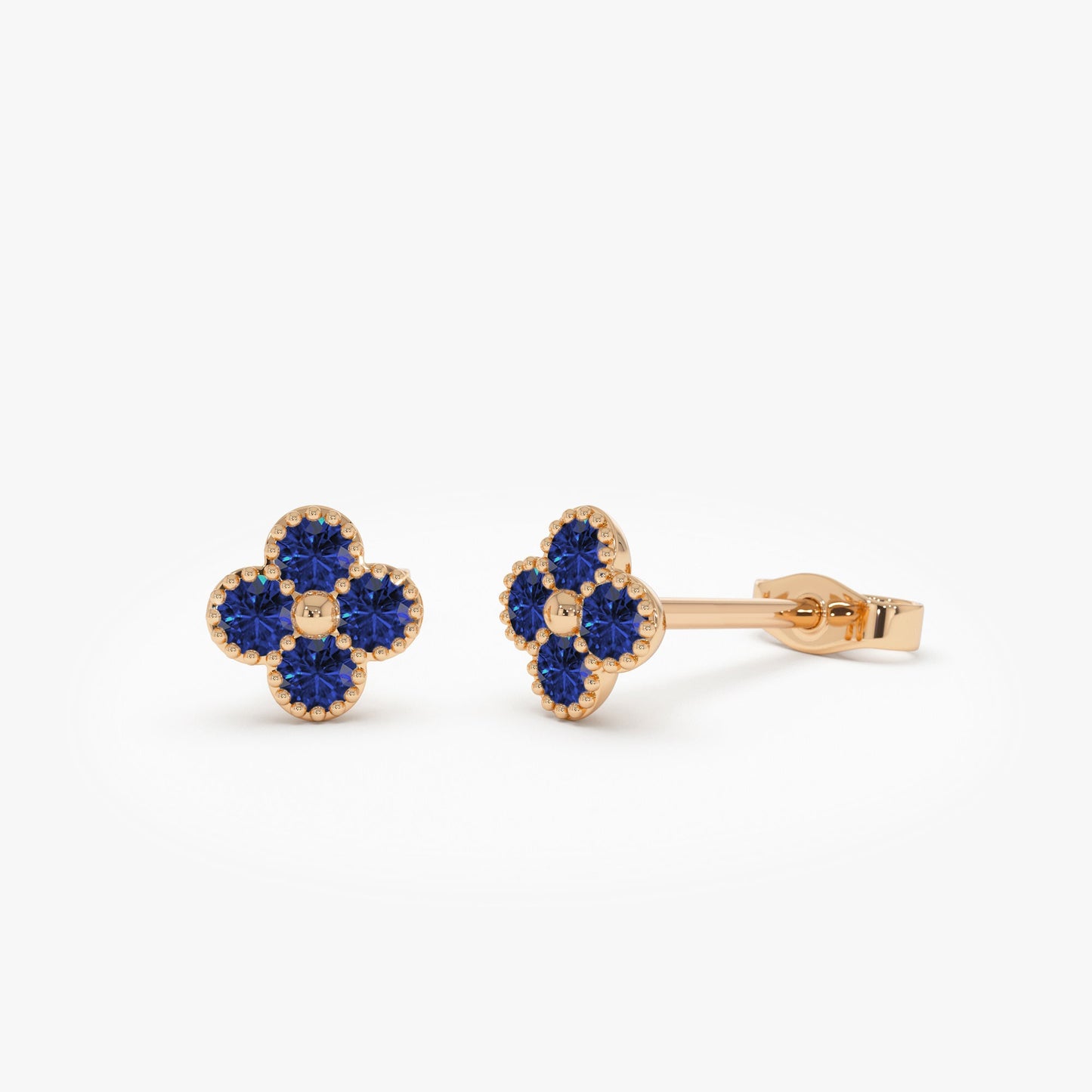 14k Sapphire Clover Beaded Studs - Geum Jewels