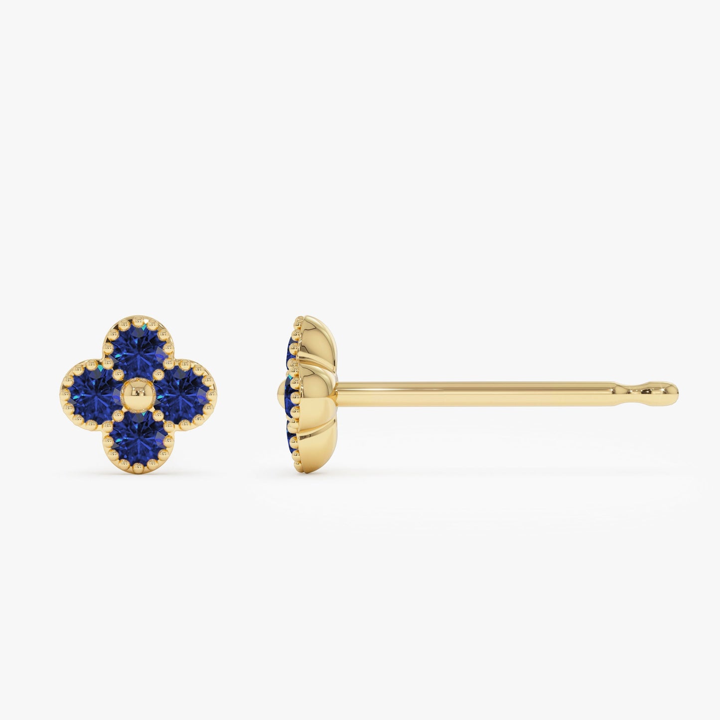 14k Sapphire Clover Beaded Studs - Geum Jewels