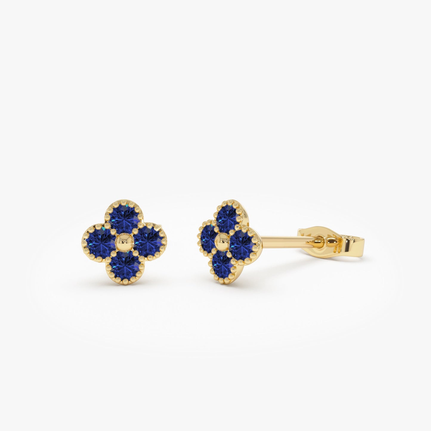 14k Sapphire Clover Beaded Studs - Geum Jewels