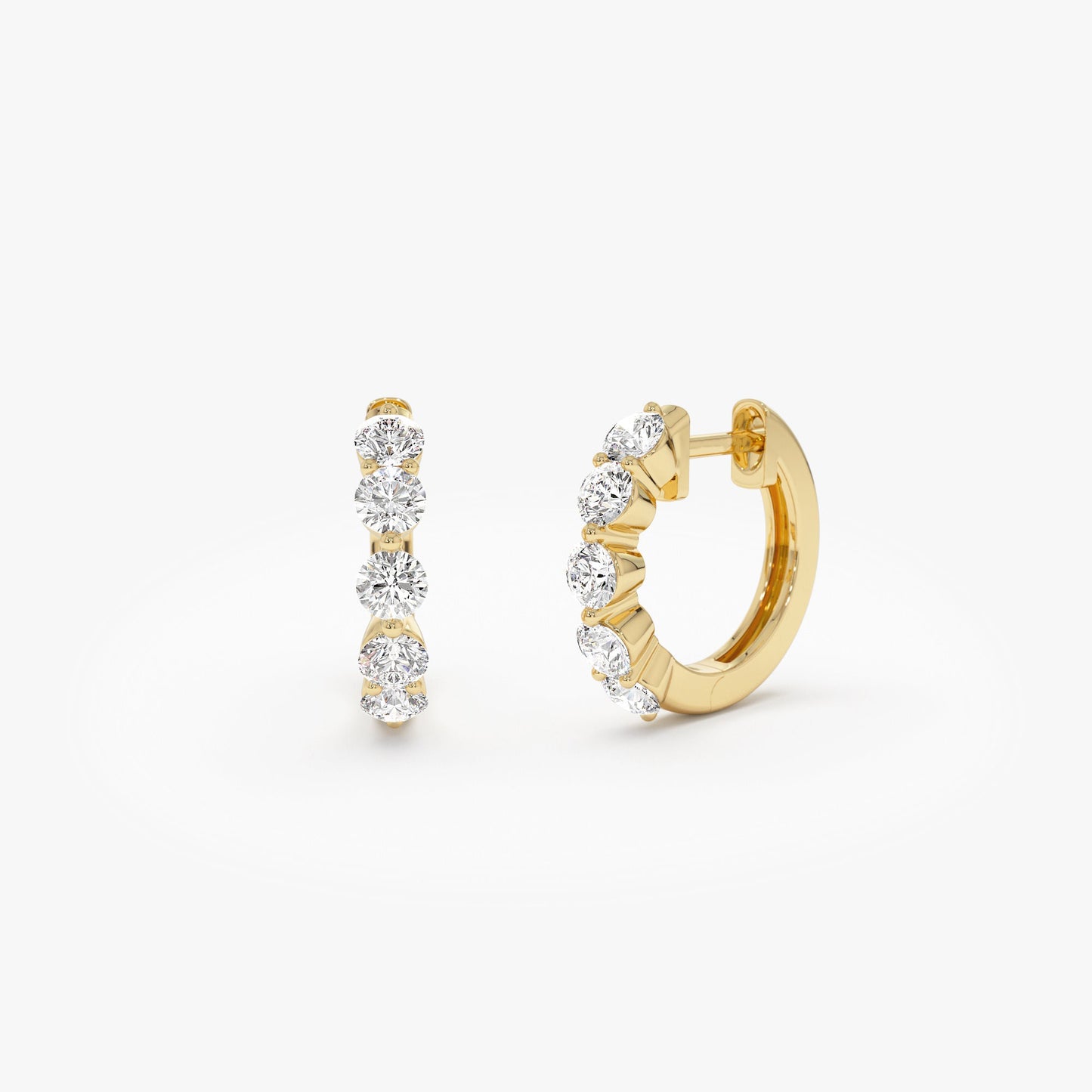 14k Shared Prong Diamond Hoops - Geum Jewels