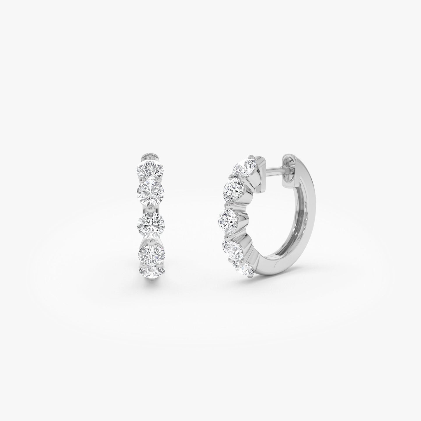 14k Shared Prong Diamond Hoops - Geum Jewels