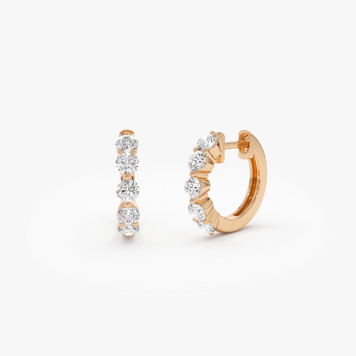 14k Shared Prong Diamond Hoops - Geum Jewels