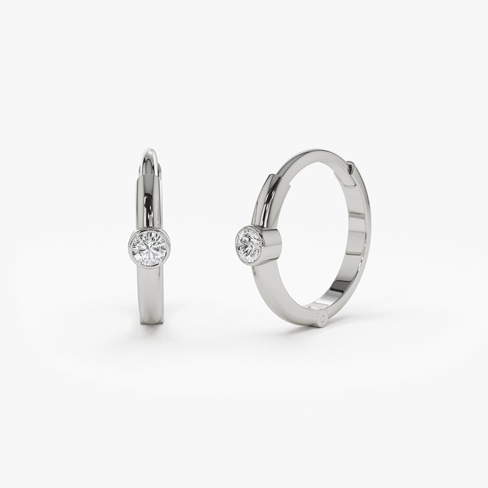 14K Single Bezel Set Diamond Hoops - Geum Jewels