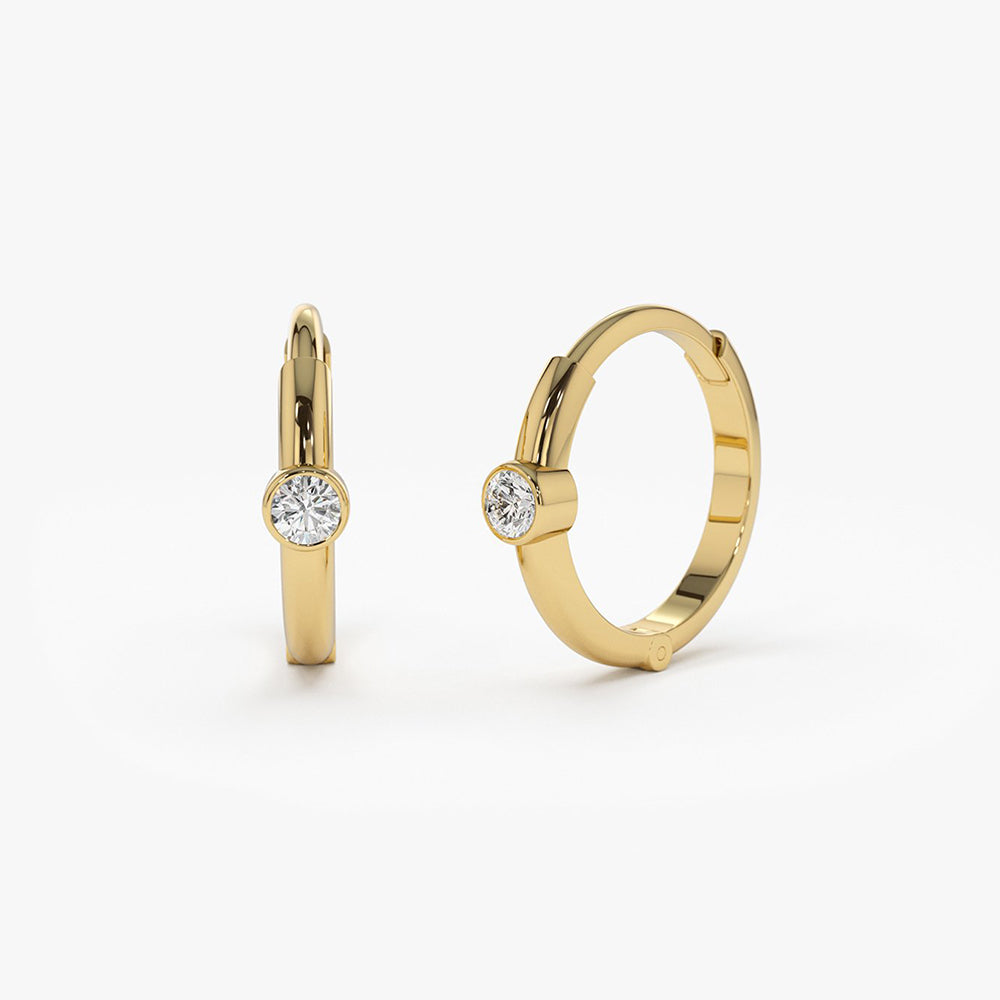 14K Single Bezel Set Diamond Hoops - Geum Jewels