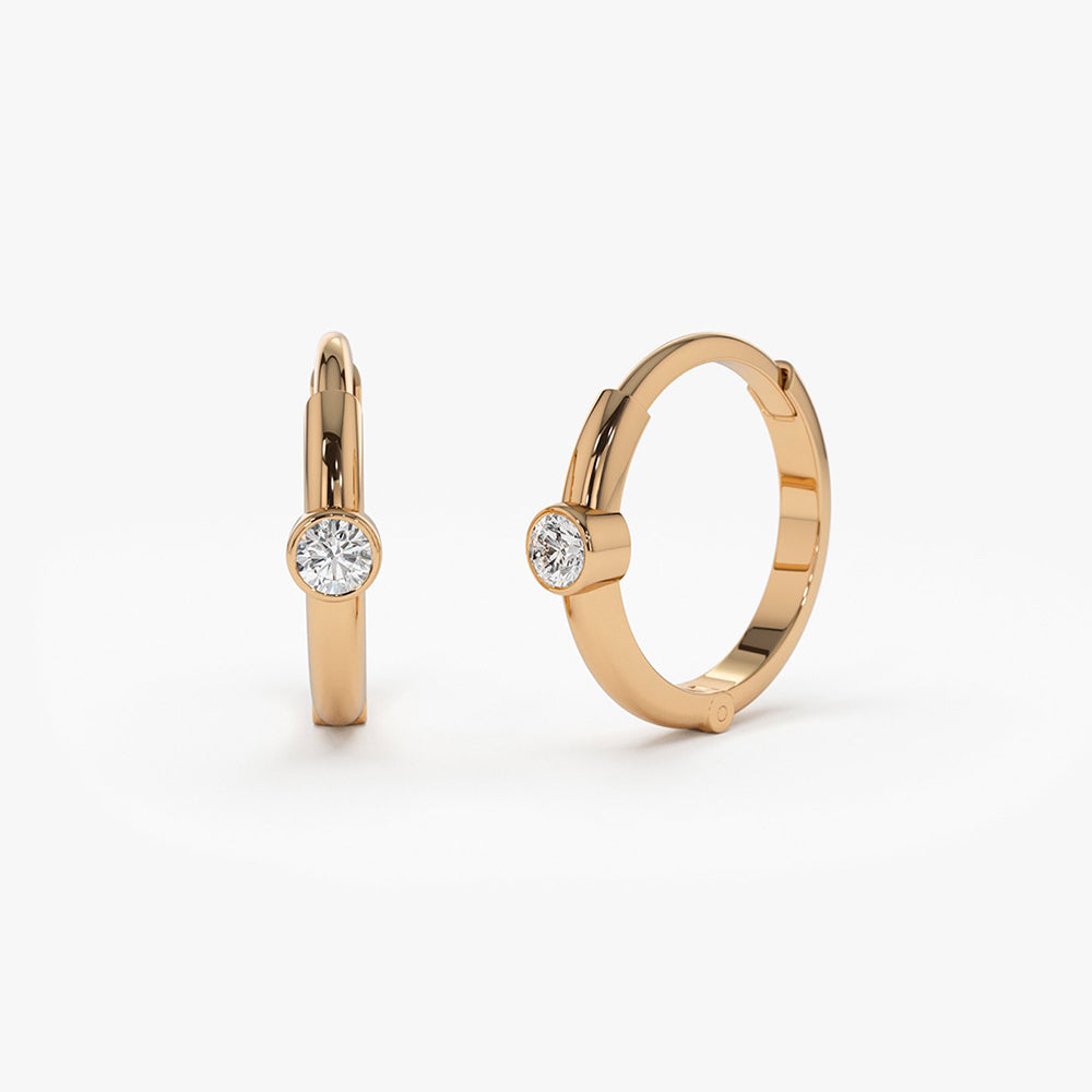 14K Single Bezel Set Diamond Hoops - Geum Jewels