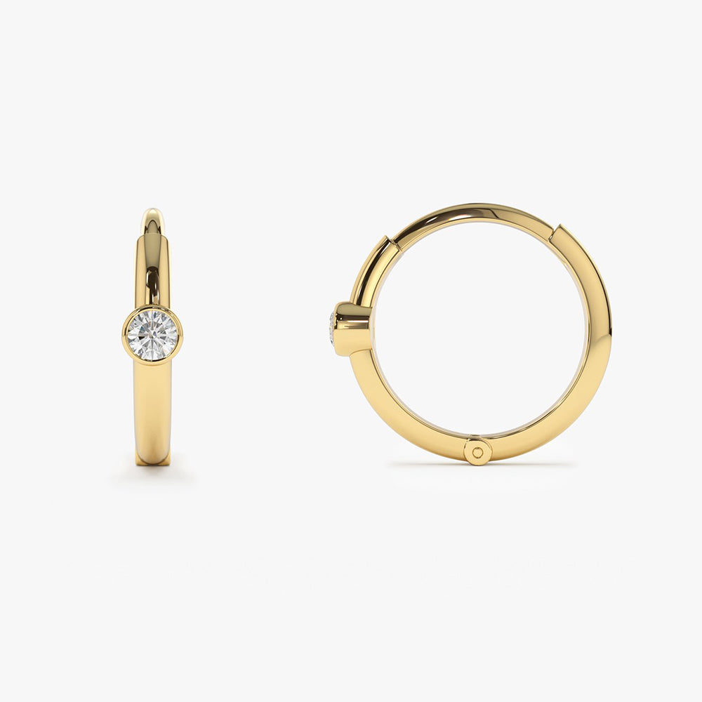 14K Single Bezel Set Diamond Hoops - Geum Jewels