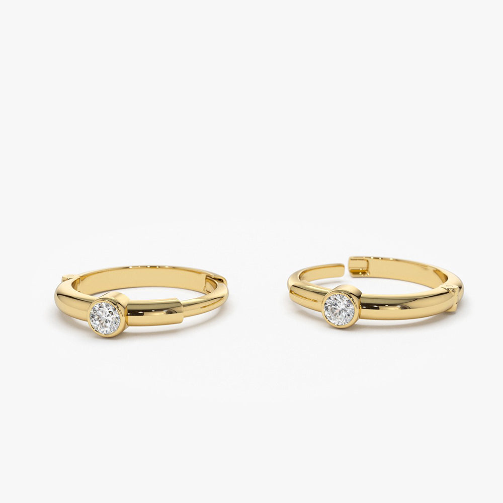 14K Single Bezel Set Diamond Hoops - Geum Jewels