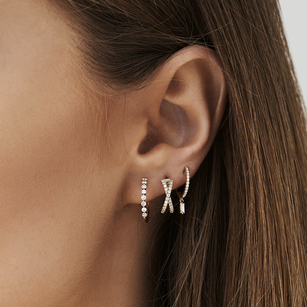 14k Solid Gold Criss Cross Pave Diamond Earrings - Geum Jewels