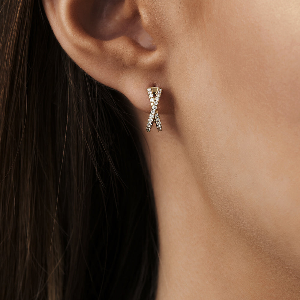 14k Solid Gold Criss Cross Pave Diamond Earrings - Geum Jewels