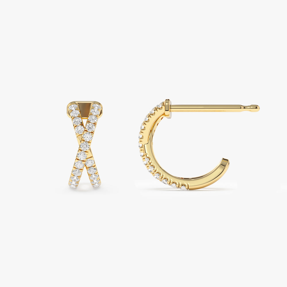 14k Solid Gold Criss Cross Pave Diamond Earrings - Geum Jewels