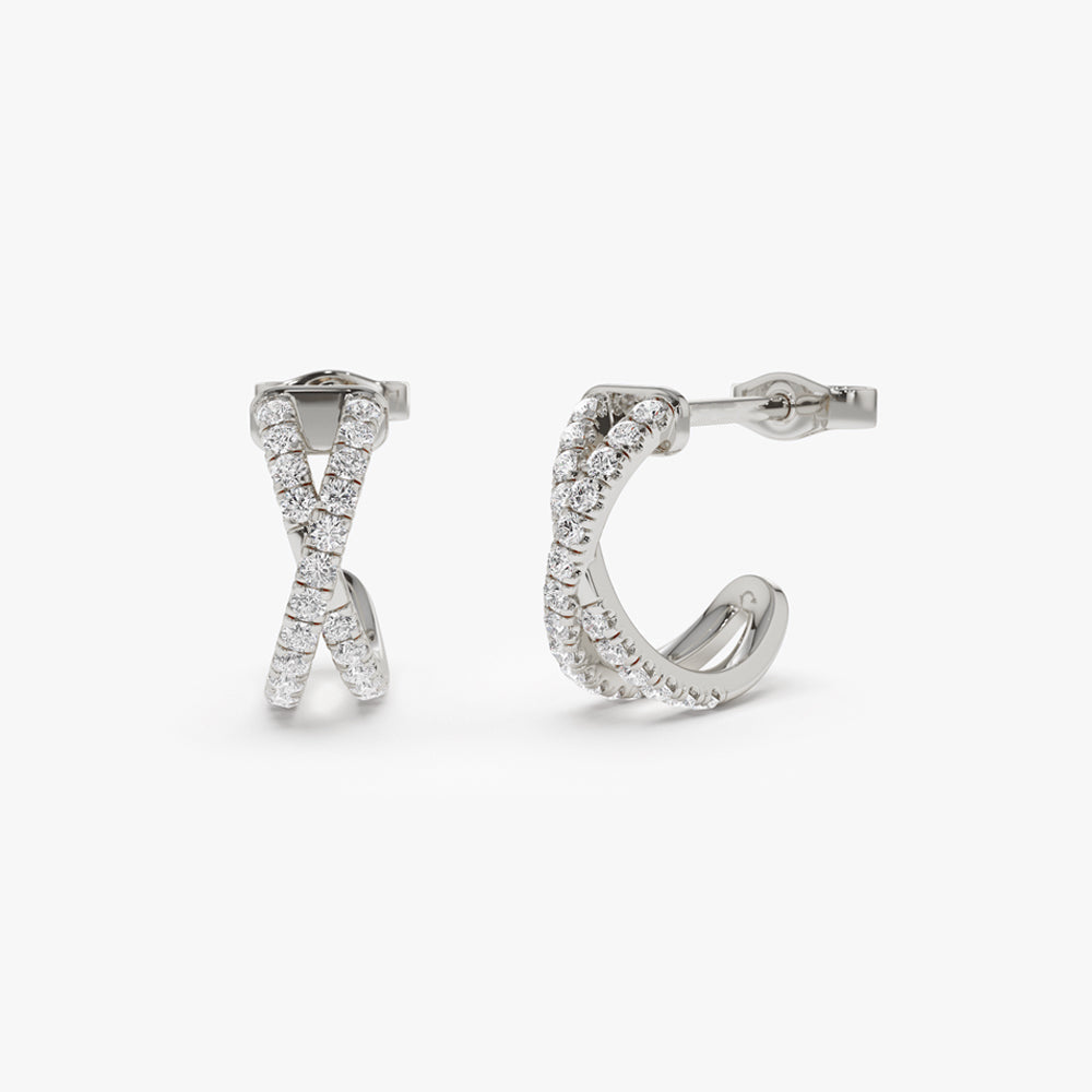 14k Solid Gold Criss Cross Pave Diamond Earrings - Geum Jewels
