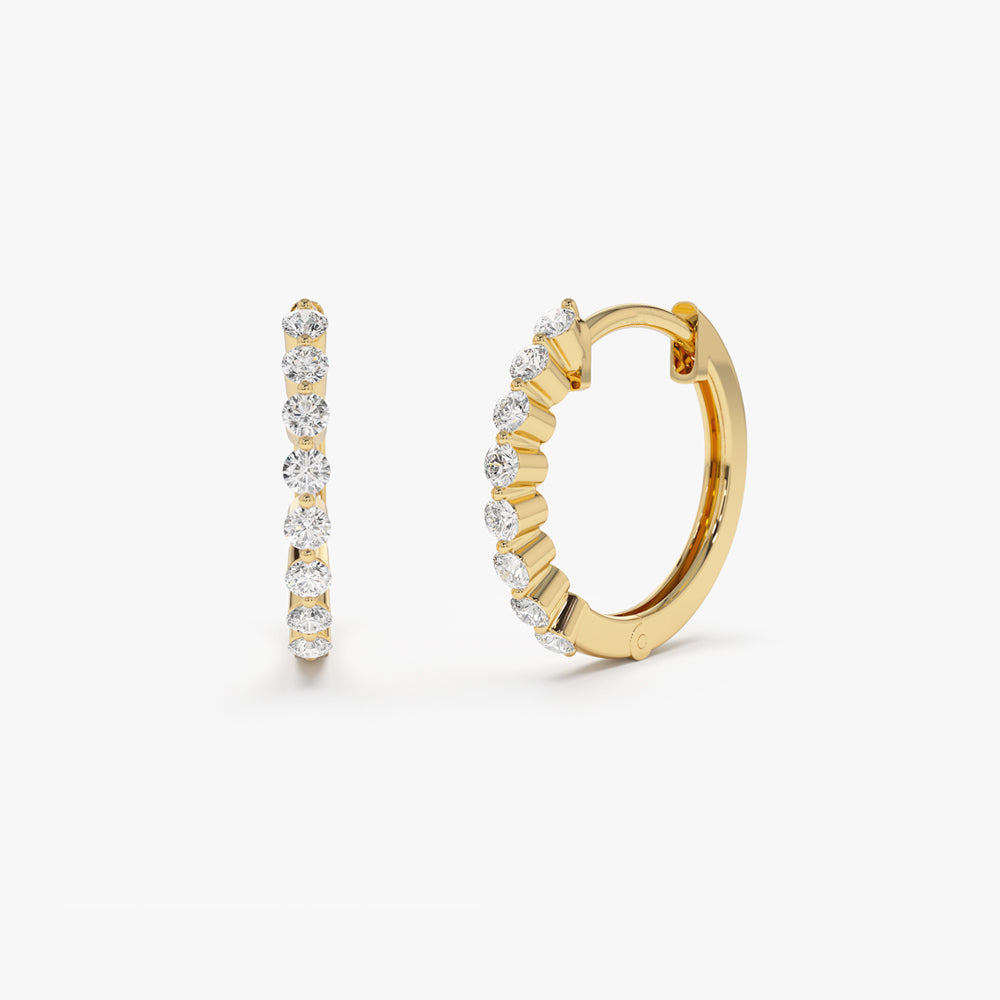14k Solid Gold Shared Prong Diamond Hoop Earrings - Geum Jewels