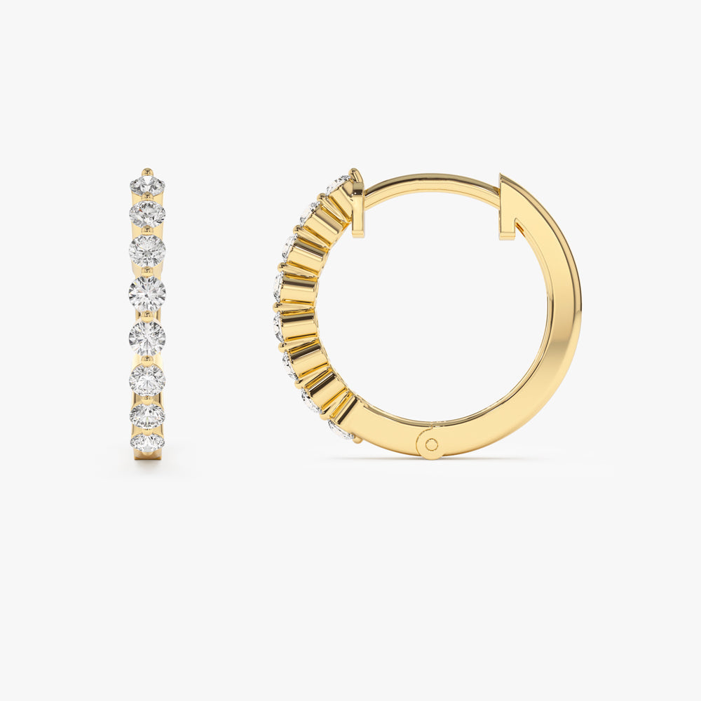 14k Solid Gold Shared Prong Diamond Hoop Earrings - Geum Jewels