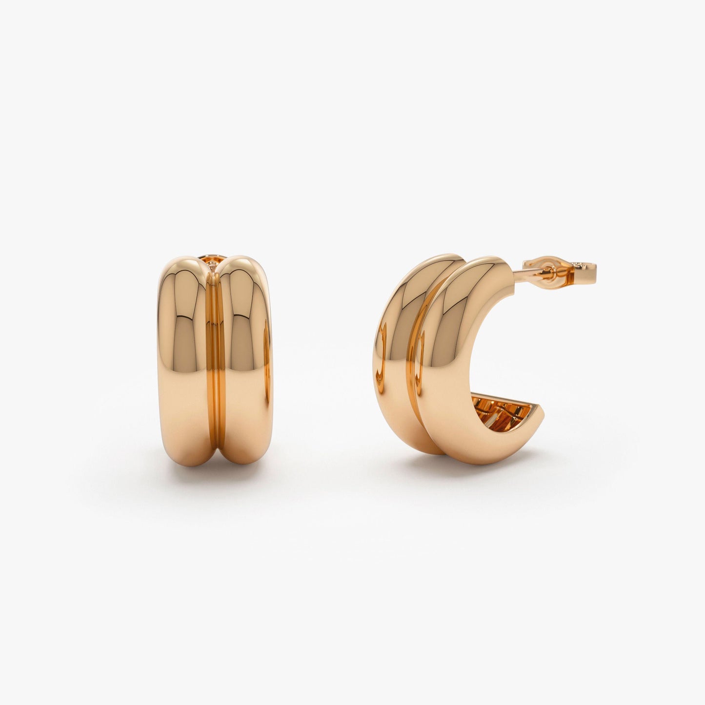 14k Solid Gold Twin C Hoops - Geum Jewels