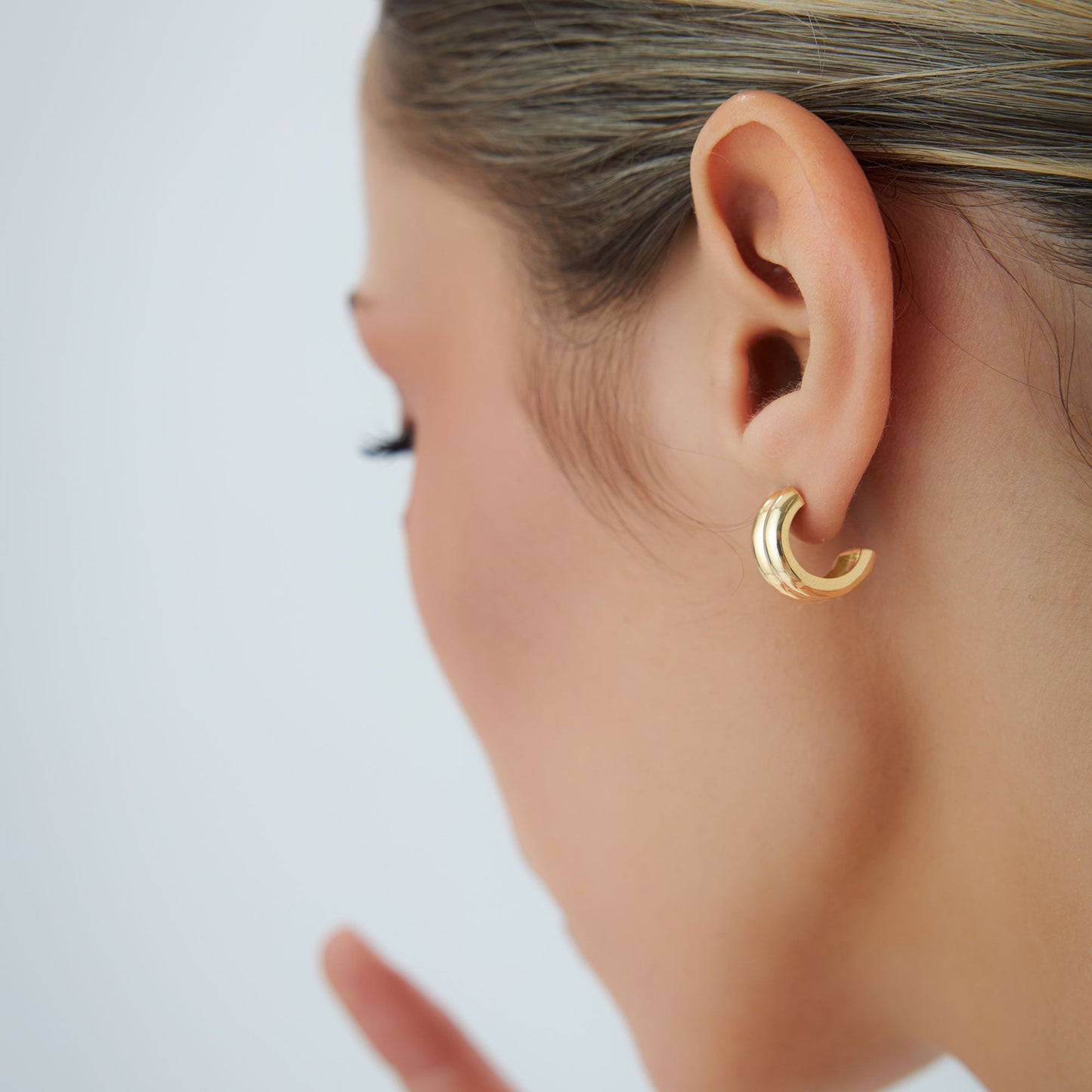 14k Solid Gold Twin C Hoops - Geum Jewels
