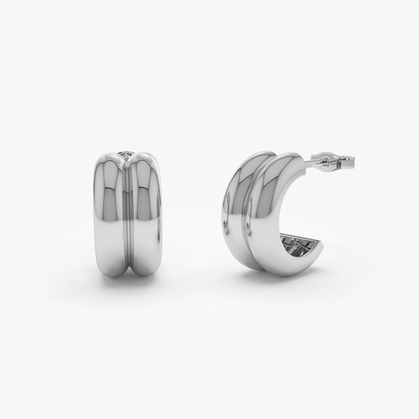 14k Solid Gold Twin C Hoops - Geum Jewels