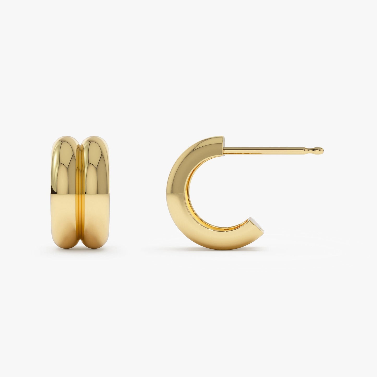 14k Solid Gold Twin C Hoops - Geum Jewels