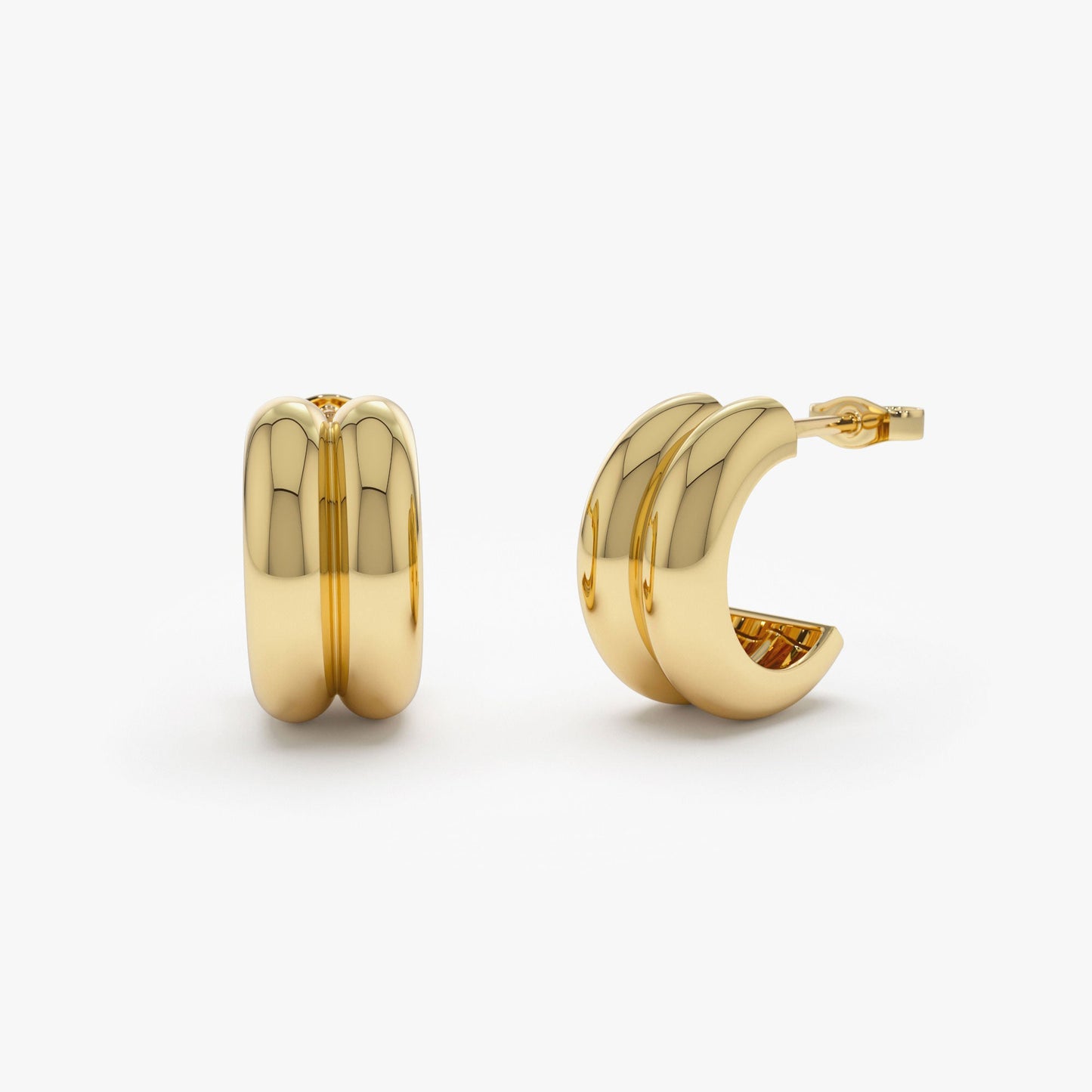 14k Solid Gold Twin C Hoops - Geum Jewels