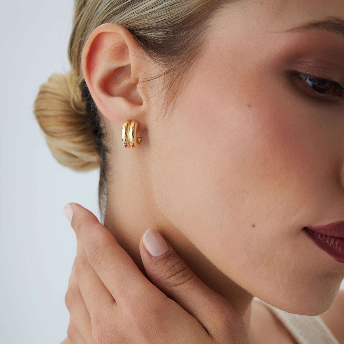 14k Solid Gold Twin C Hoops - Geum Jewels