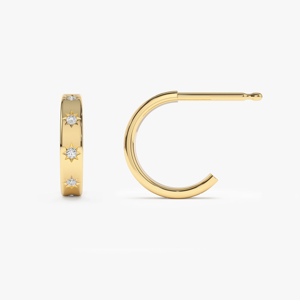 14k Starsetting Minimal Diamond Hoops - Geum Jewels