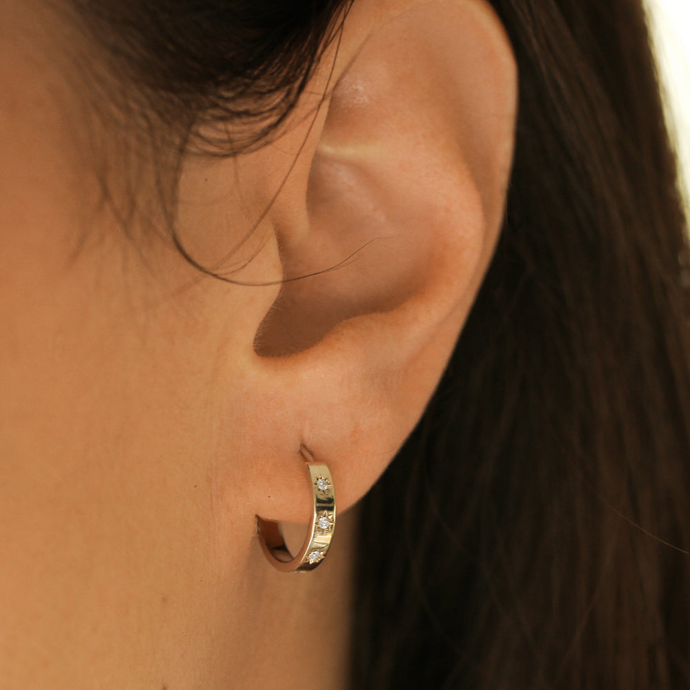 14k Starsetting Minimal Diamond Hoops - Geum Jewels