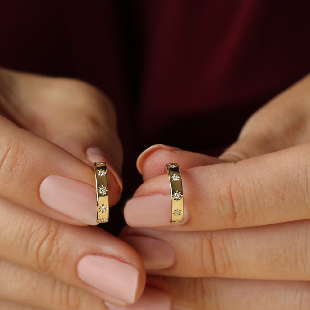 14k Starsetting Minimal Diamond Hoops - Geum Jewels