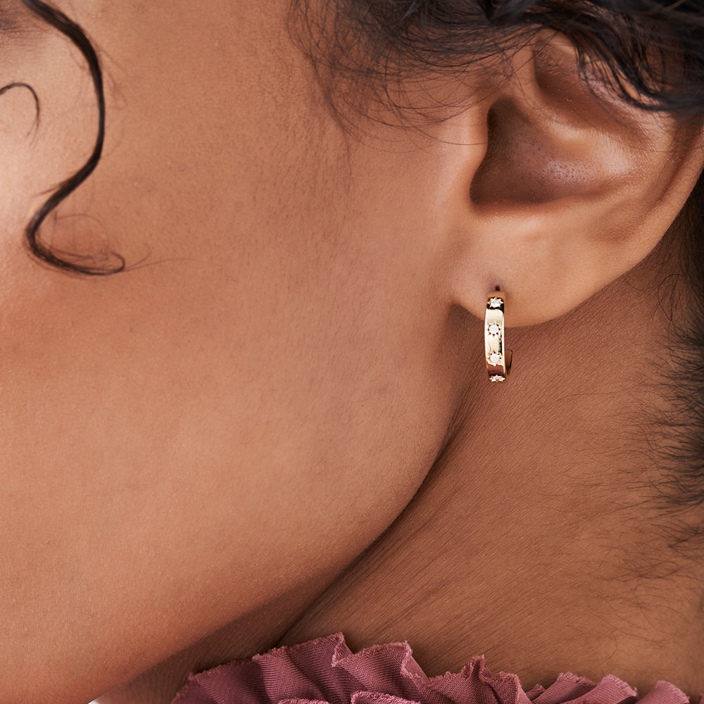 14k Starsetting Minimal Diamond Hoops - Geum Jewels