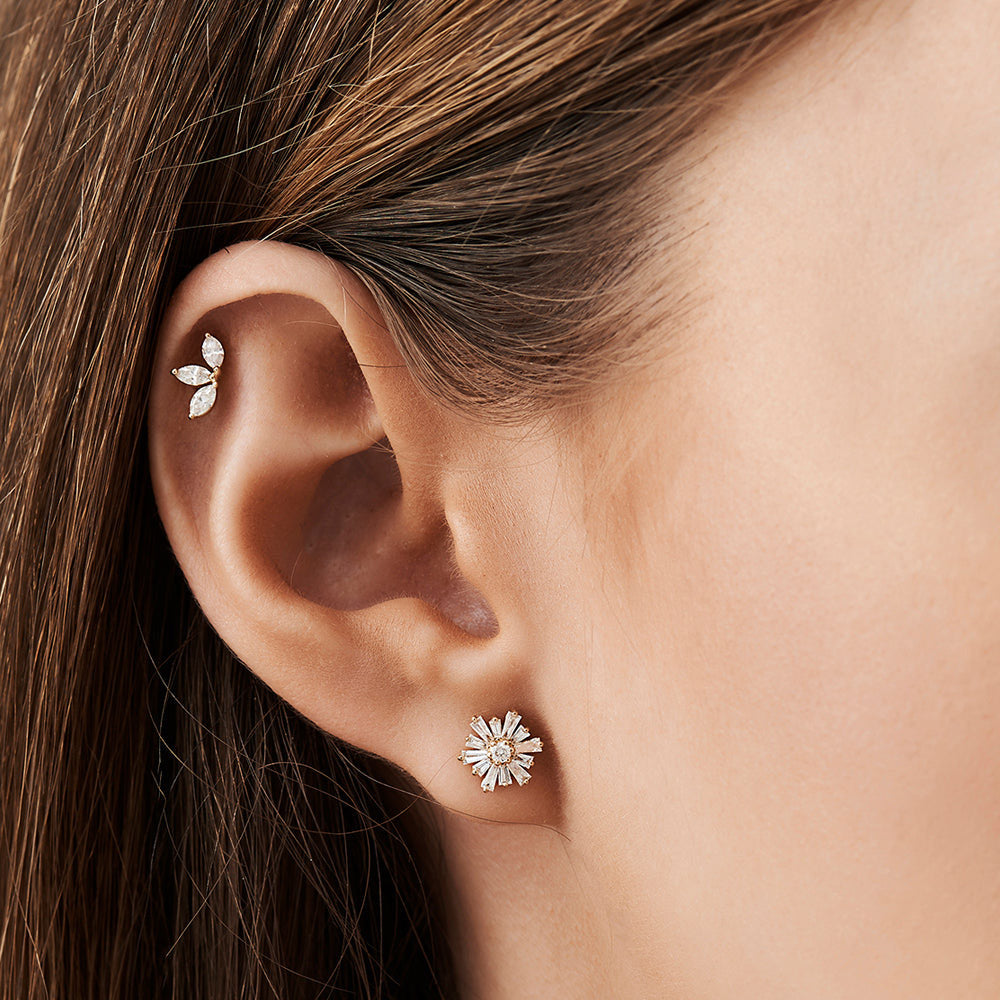 14k Tapered Baguette Unique Diamond Earrings - Geum Jewels