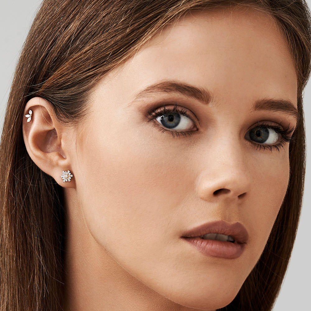14k Tapered Baguette Unique Diamond Earrings - Geum Jewels