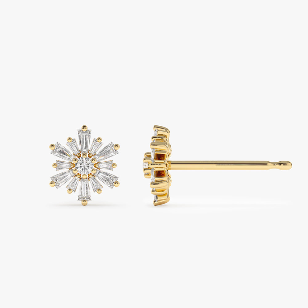 14k Tapered Baguette Unique Diamond Earrings - Geum Jewels