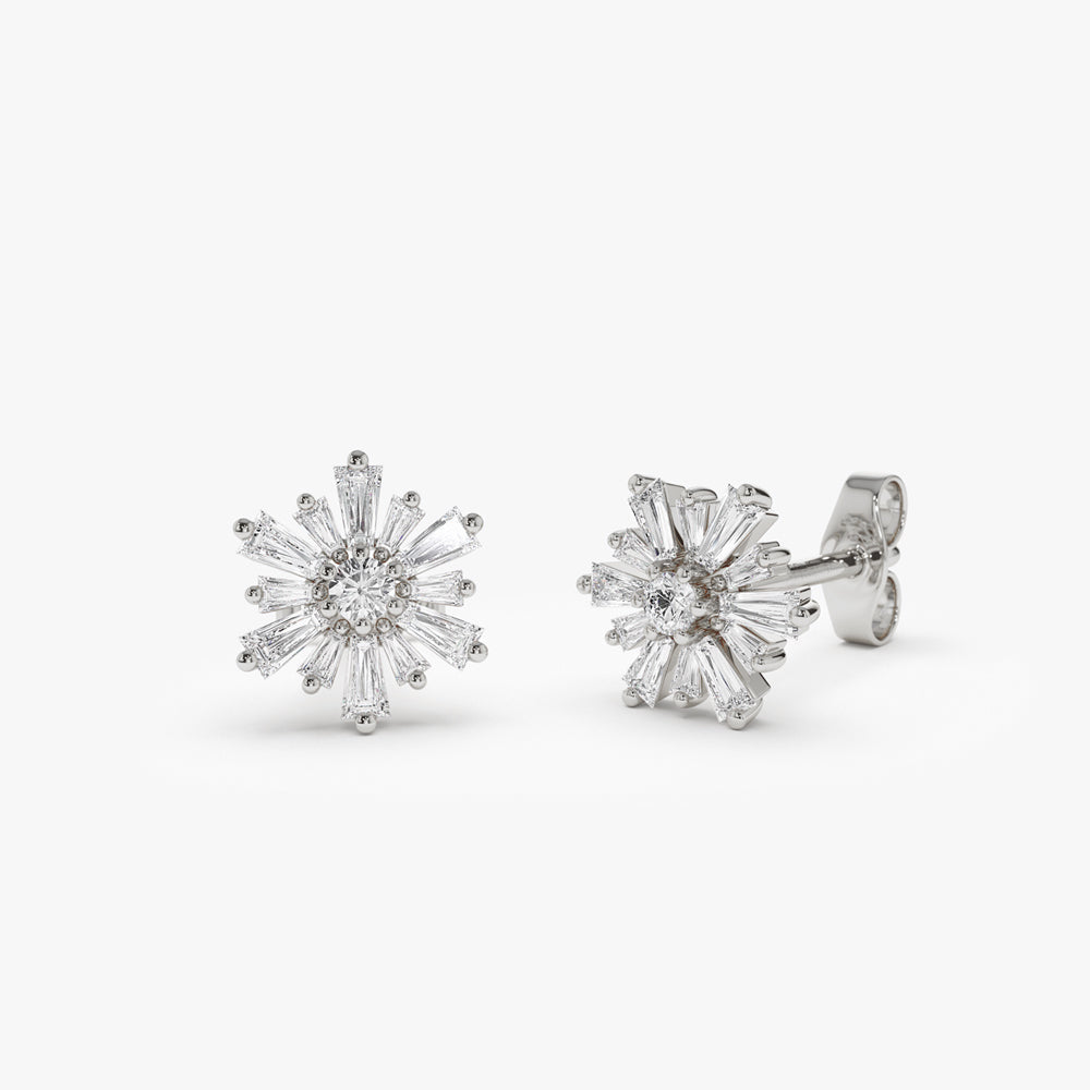 14k Tapered Baguette Unique Diamond Earrings - Geum Jewels