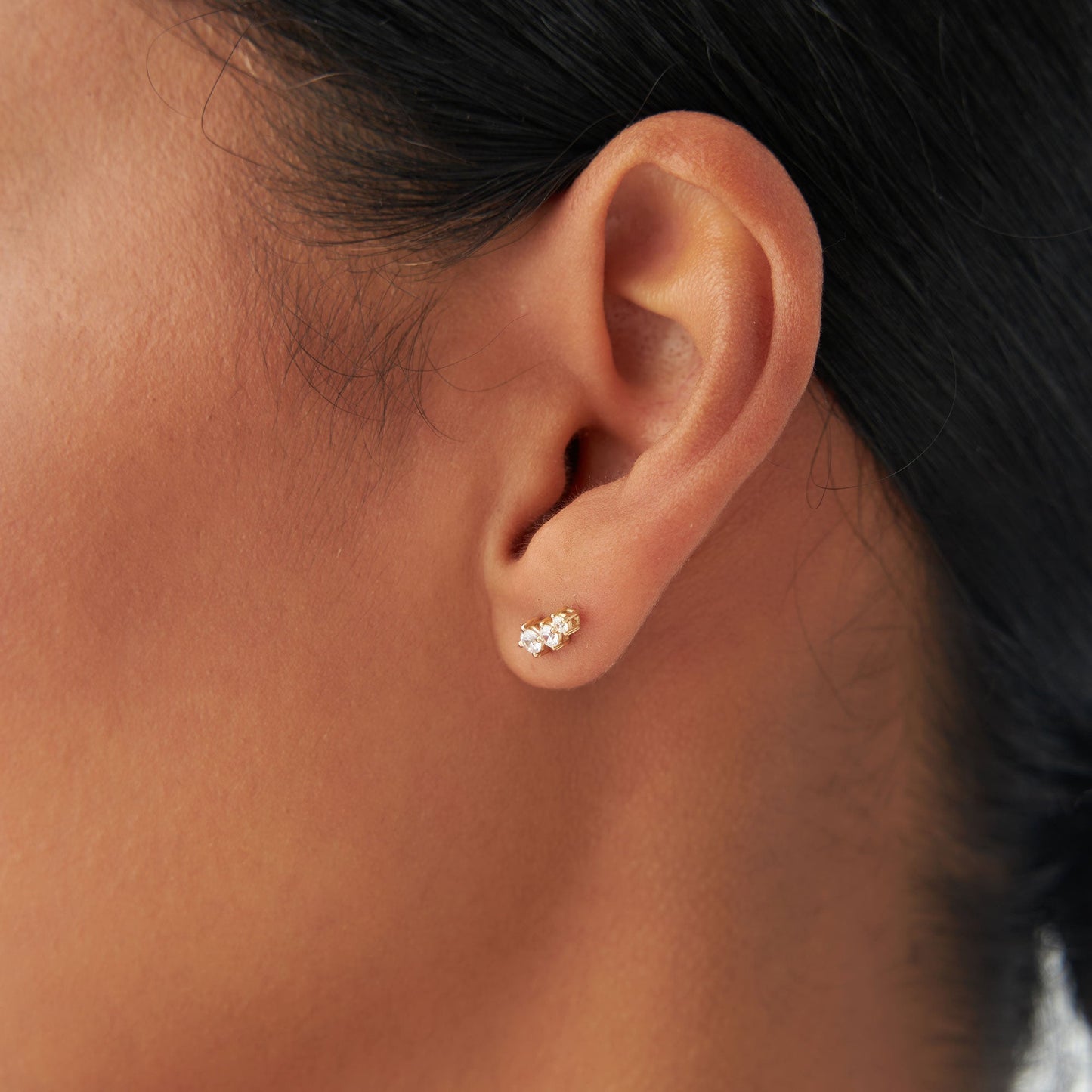 14k Three Stone Brilliant Diamond Studs 0.35 ctw - Geum Jewels