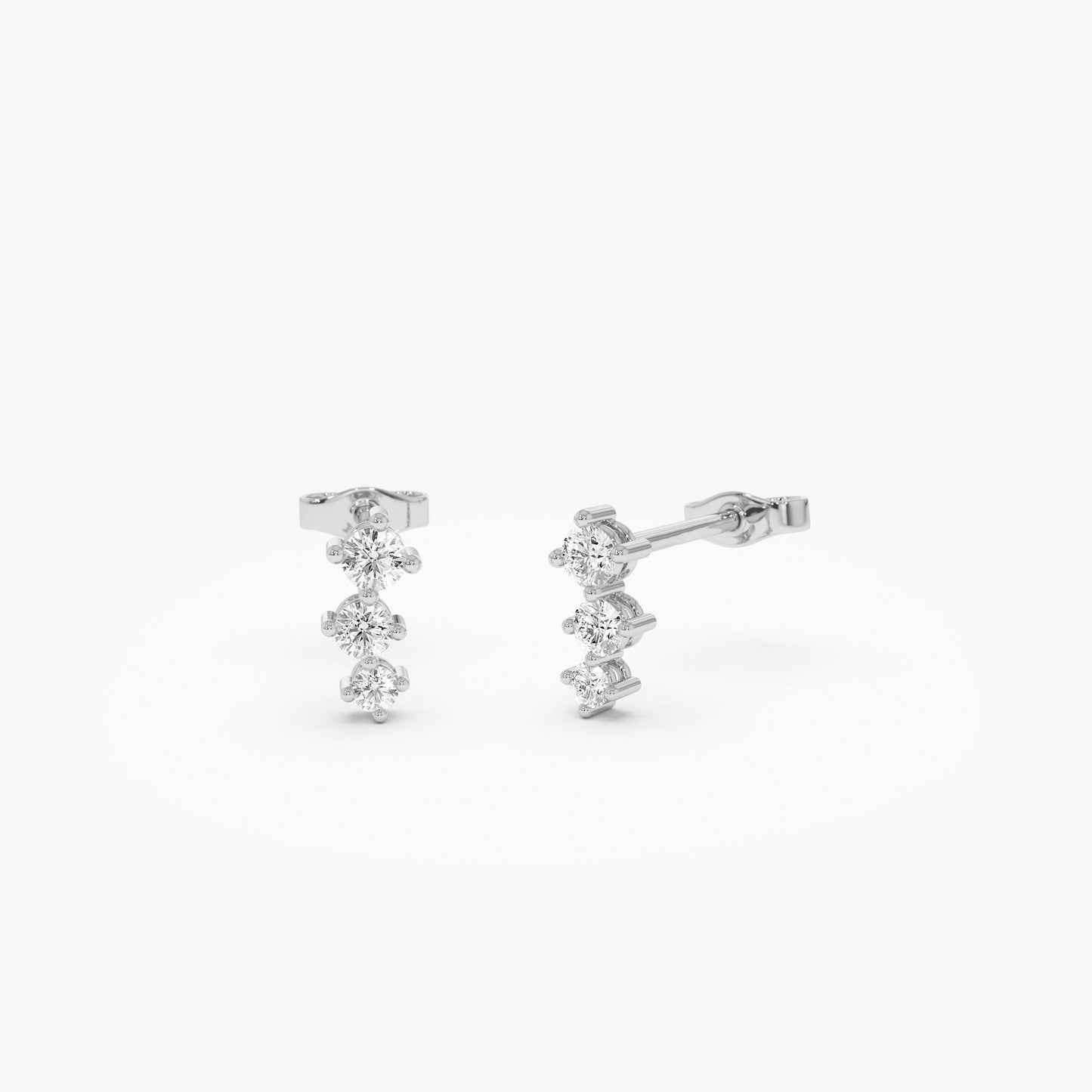 14k Three Stone Brilliant Diamond Studs 0.35 ctw - Geum Jewels